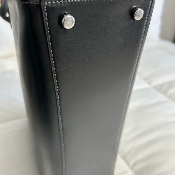 Coach Black Leather Tote with Floral Scarf Accent - Picture 3 of 4